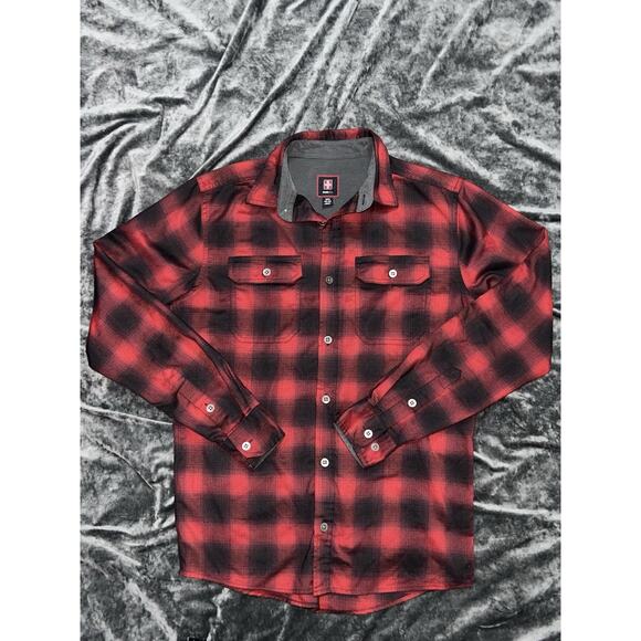 Swiss Tech Men's Small Red Black Plaid Flannel Shirt Grunge Streetwear Workwear - Picture 1 of 9